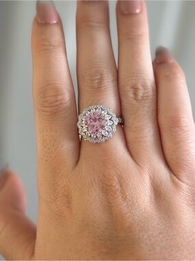 Pink Halo Cocktail Ring with Clear Accents